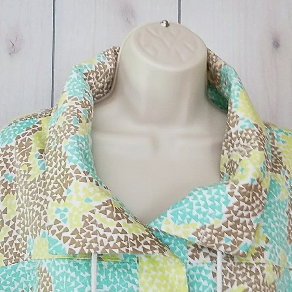 Christopher & Banks Green Blue Geometric Jacket XL Art To Wear Lagenlook Coastal